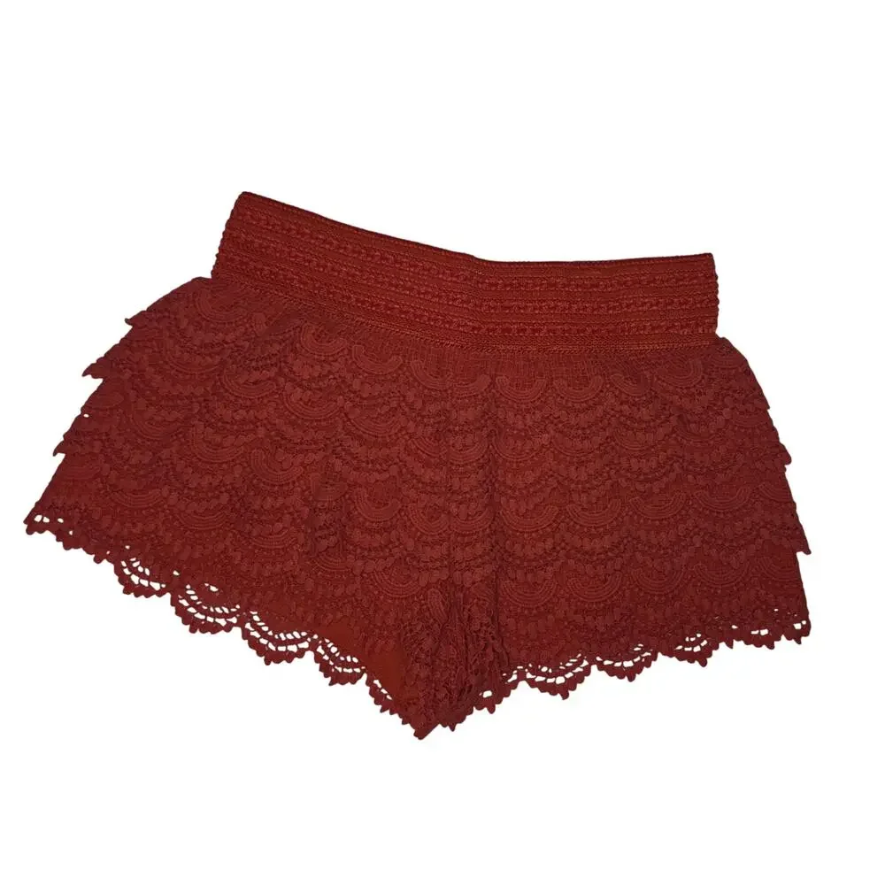 Jolt Red Scalloped Shorts Coachella Fest Inspired Outfit Size M - Good Condition - Picture 2 of 4